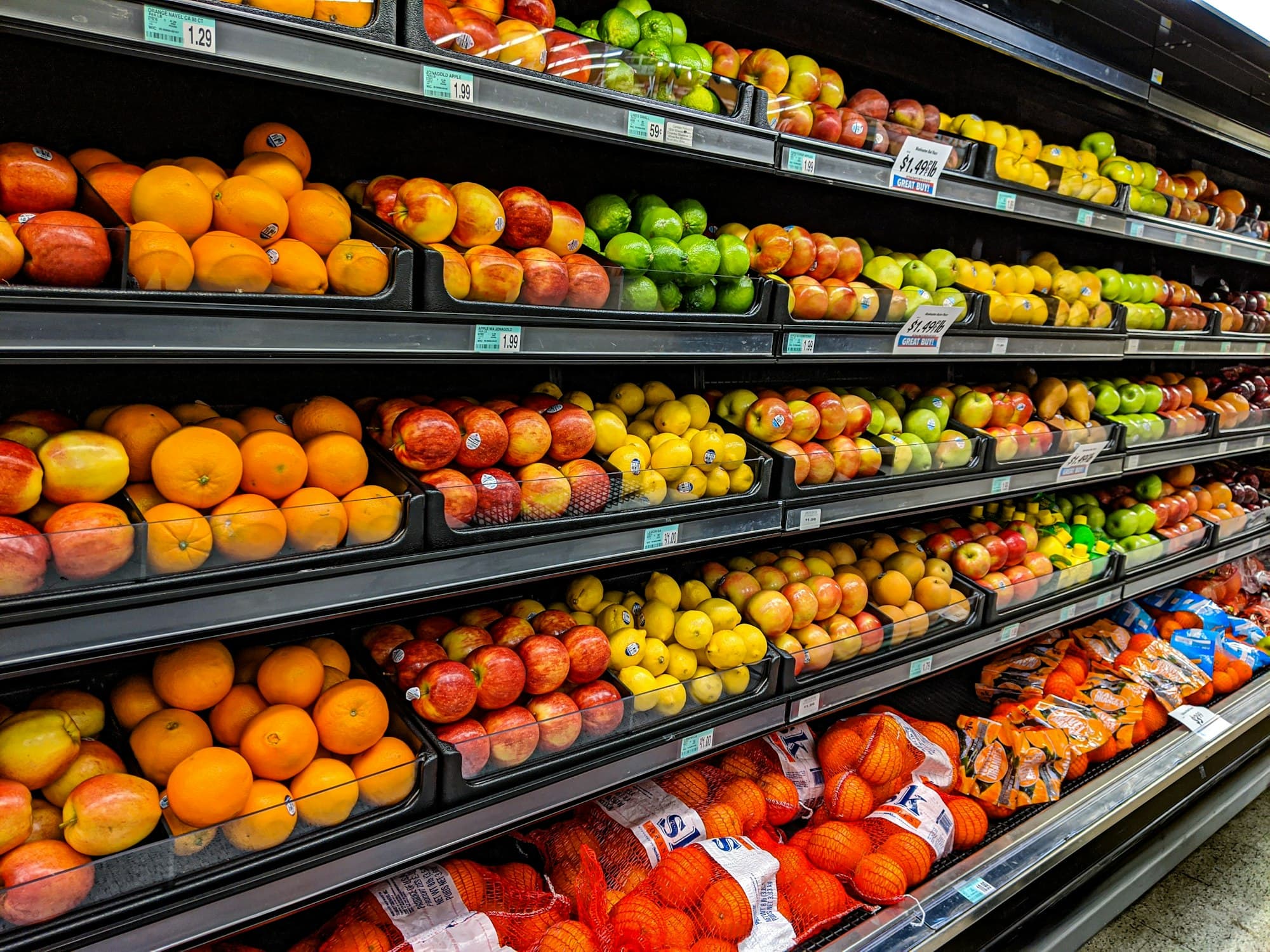 Consumer packaged goods on shelf in a U.S. grocery aisle